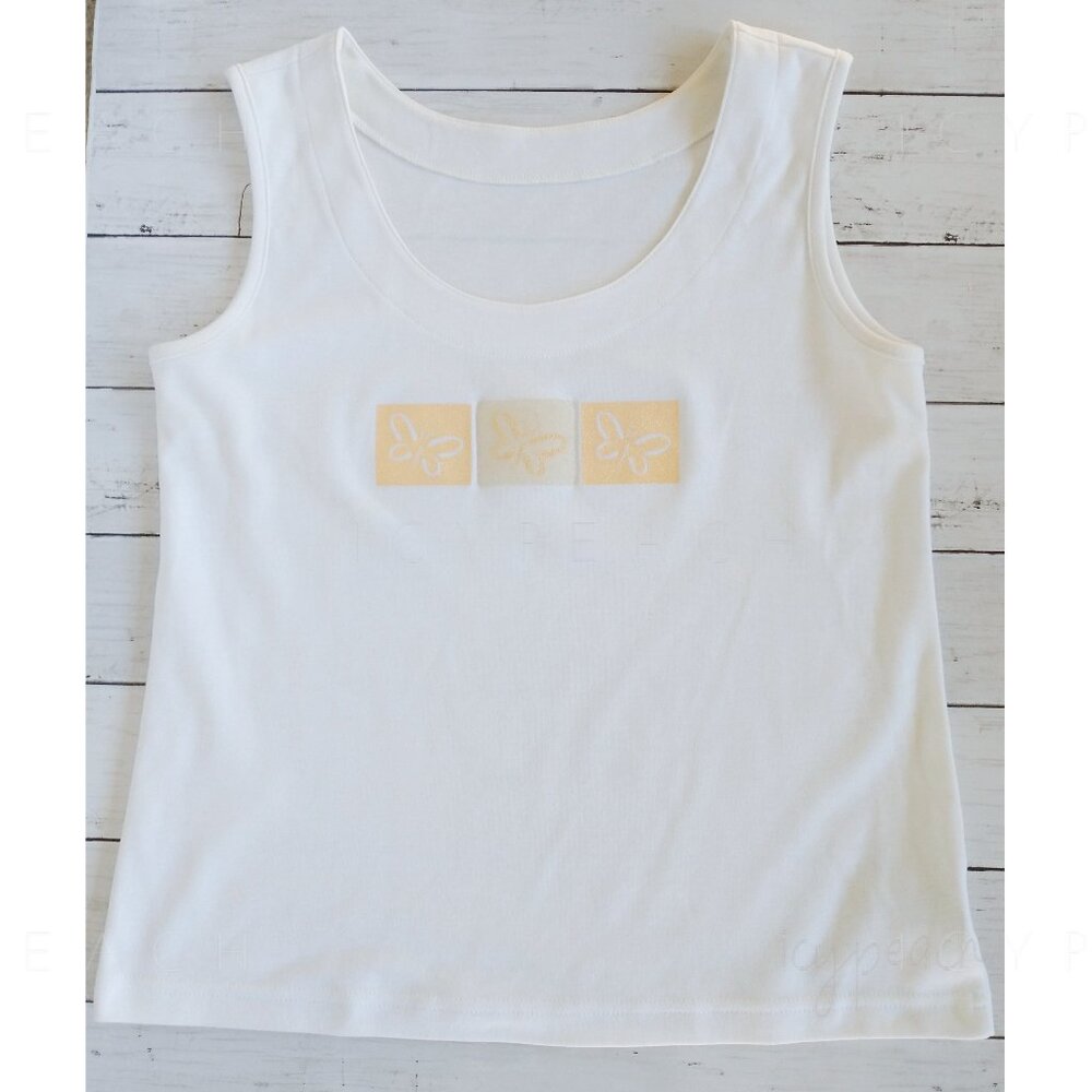 Weekenders Tank Top Small White Yellow Butterfly Vintage 90s Coastal Chic Preppy